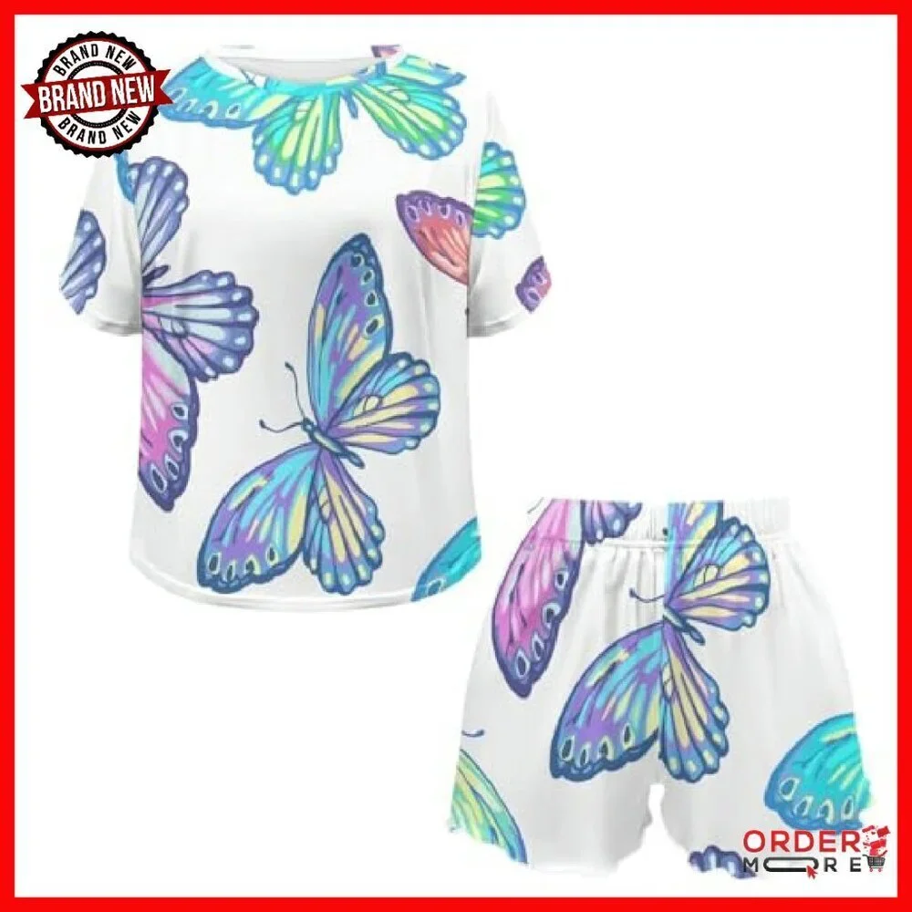 Women's Short Sleeve Pajama Set with Elastic Waistband Lounge Wear